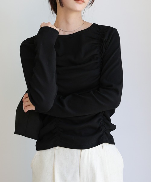 select MOCA(セレクトモカ)の「ダブルギャザーデザイントップス(Tシャツ/カットソー・レディース・グレー/アイボリー/ブラック/チャコールグレー・FREE)」の9枚目の写真