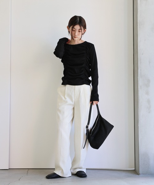 select MOCA(セレクトモカ)の「ダブルギャザーデザイントップス(Tシャツ/カットソー・レディース・グレー/アイボリー/ブラック/チャコールグレー・FREE)」の12枚目の写真