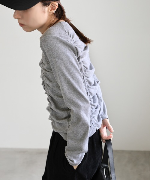 セール】ダブルギャザーデザイントップス（Tシャツ/カットソー