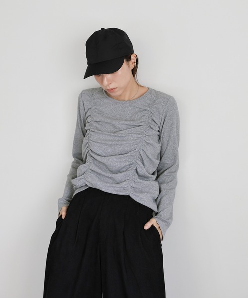 select MOCA(セレクトモカ)の「ダブルギャザーデザイントップス(Tシャツ/カットソー・レディース・グレー/アイボリー/ブラック/チャコールグレー・FREE)」の7枚目の写真
