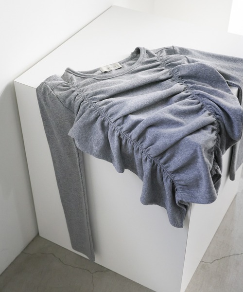 select MOCA(セレクトモカ)の「ダブルギャザーデザイントップス(Tシャツ/カットソー・レディース・グレー/アイボリー/ブラック/チャコールグレー・FREE)」の8枚目の写真