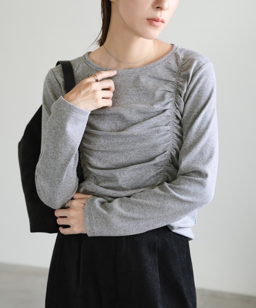 ダブルギャザーデザイントップス（Tシャツ/カットソー）｜select