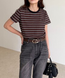 fredy emue | ボーダー/無地ワンポイントロゴコンパクトTシャツ(Tシャツ/カットソー)