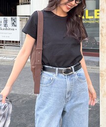 fredy emue | ボーダー/無地ワンポイントロゴコンパクトTシャツ(Tシャツ/カットソー)