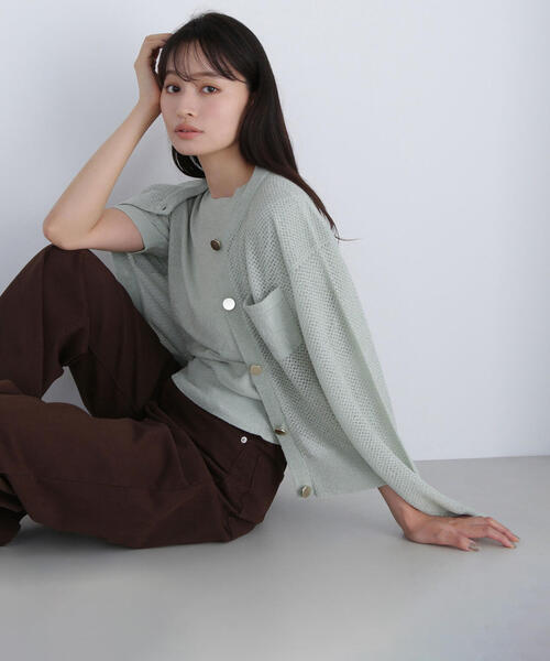 NATURAL BEAUTY BASIC（ナチュラルビューティーベーシック）の「◇ベロアタッチアンサンブル（カーディガン/ボレロ・レディース・ライトグリーン/ブラウン/グレー・FREE）」の5枚目の写真