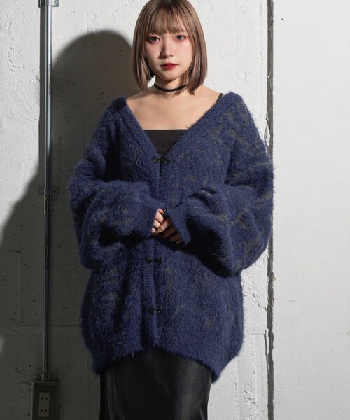 黒と青のニットカーディガン セール】【Mavie..7】マーブルニットカーディガン（カーディガン