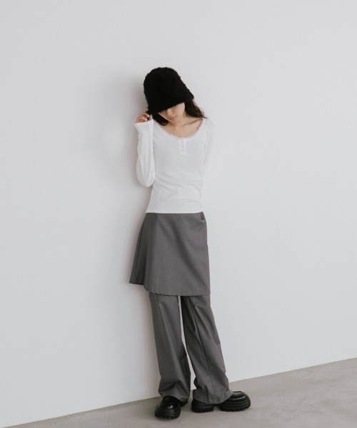 duei（デュイ）の「レースヘンリーネックロングスリーブトップス（Tシャツ/カットソー・レディース・ホワイト/ブラック・FREE）」の5枚目の写真