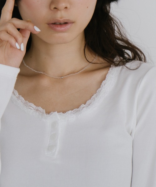 duei（デュイ）の「レースヘンリーネックロングスリーブトップス（Tシャツ/カットソー・レディース・ホワイト/ブラック・FREE）」の19枚目の写真