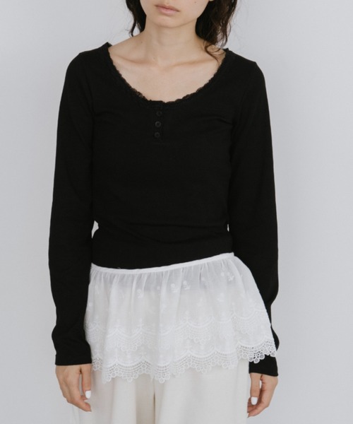 duei（デュイ）の「レースヘンリーネックロングスリーブトップス（Tシャツ/カットソー・レディース・ホワイト/ブラック・FREE）」の13枚目の写真
