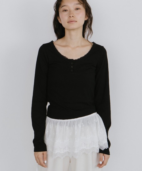 duei（デュイ）の「レースヘンリーネックロングスリーブトップス（Tシャツ/カットソー・レディース・ホワイト/ブラック・FREE）」の12枚目の写真