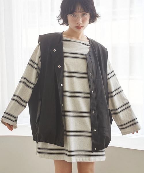 LAULEN(ローレン)の「boxy oversize leather like vest /ボクシーオーバーサイズフェイクレザーベスト(ベスト・レディース・ブラック・FREE)」の2枚目の写真