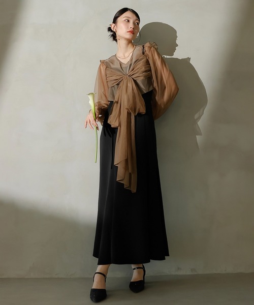 Kana（カナ）の「リボン チュール トップス Aライン ワンピース ドレス 2点セット パーティー 結婚式 お呼ばれ オケージョンドレス（ドレス・レディース・ライトグレー/ブラック系その他2/チャコールグレー・M）」の18枚目の写真