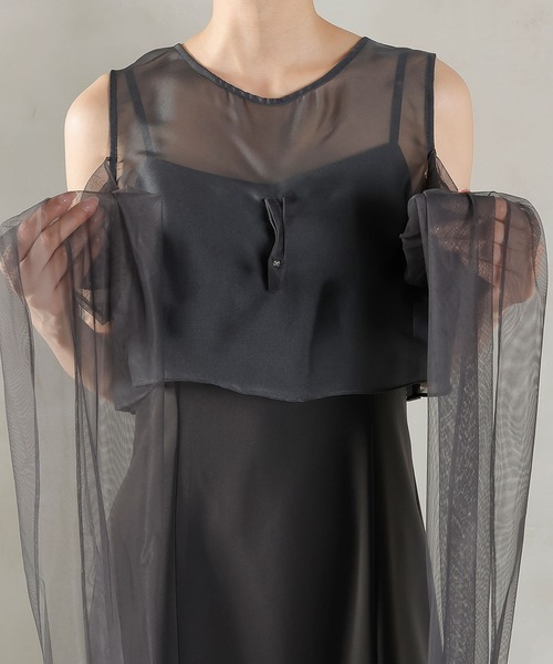 Kana（カナ）の「リボン チュール トップス Aライン ワンピース ドレス 2点セット パーティー 結婚式 お呼ばれ オケージョンドレス（ドレス・レディース・ライトグレー/ブラック系その他2/チャコールグレー・M）」の4枚目の写真