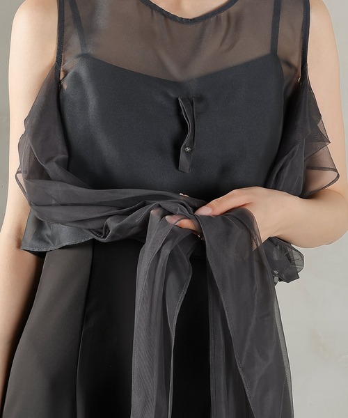 Kana（カナ）の「リボン チュール トップス Aライン ワンピース ドレス 2点セット パーティー 結婚式 お呼ばれ オケージョンドレス（ドレス・レディース・ライトグレー/ブラック系その他2/チャコールグレー・M）」の5枚目の写真