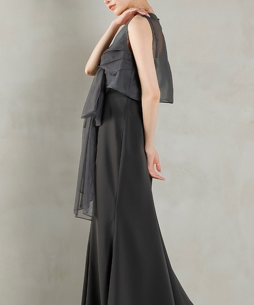 Kana（カナ）の「リボン チュール トップス Aライン ワンピース ドレス 2点セット パーティー 結婚式 お呼ばれ オケージョンドレス（ドレス・レディース・ライトグレー/ブラック系その他2/チャコールグレー・M）」の6枚目の写真