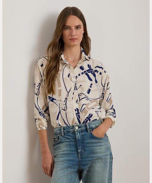 セール】リラックス フィット ベルティングプリント クレープ シャツ