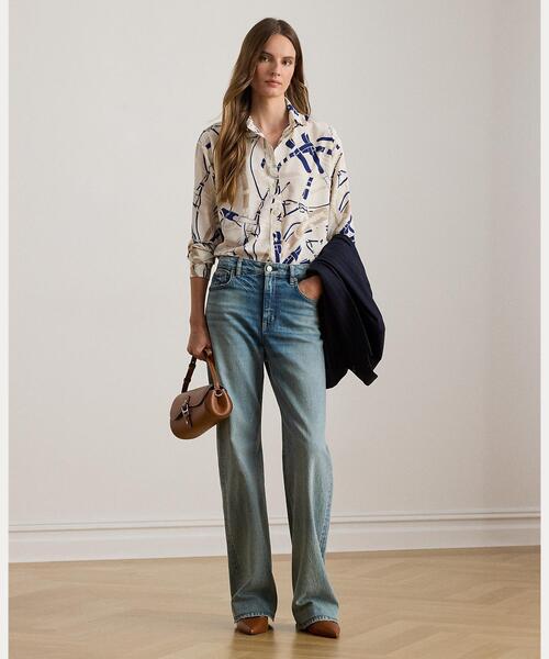 セール】リラックス フィット ベルティングプリント クレープ シャツ