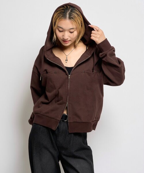 WHO'S WHO gallery（フーズフーギャラリー）の「スラッシュポケットスウェットパーカー（パーカー・レディース・ブラック/ブラウン系その他/ダークブラウン/グレー/カーキ/ネイビー/ライトグレー/チャコールグレー/ブラック系その他2/ブルー系その他・SMALL/X-SMALL/MEDIUM）」の7枚目の写真