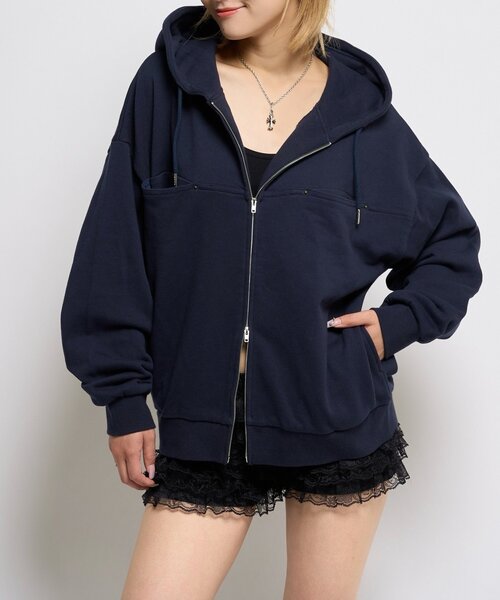 WHO'S WHO gallery（フーズフーギャラリー）の「スラッシュポケットスウェットパーカー（パーカー・レディース・ブラック/ブラウン系その他/ダークブラウン/グレー/カーキ/ネイビー/ライトグレー/チャコールグレー/ブラック系その他2/ブルー系その他・SMALL/X-SMALL/MEDIUM）」の9枚目の写真