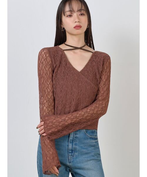 MURUA（ムルーア）の「カシュクールレーストップス（Tシャツ/カットソー・レディース・ブラウン/アイボリー/ブラック・FREE）」の3枚目の写真