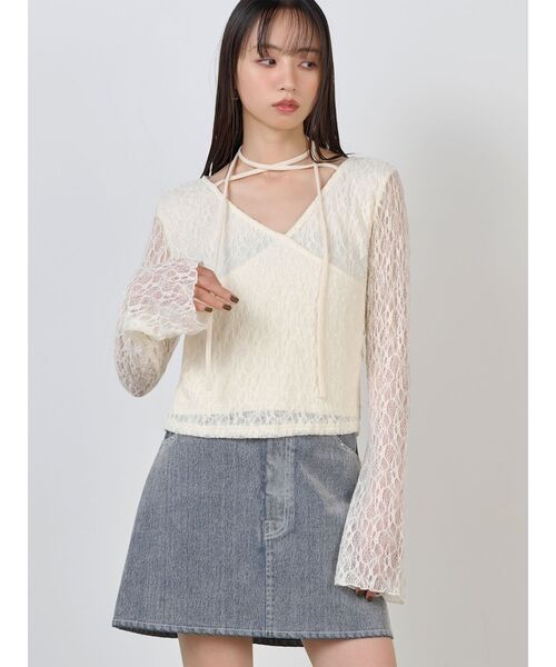 MURUA（ムルーア）の「カシュクールレーストップス（Tシャツ/カットソー・レディース・ブラウン/アイボリー/ブラック・FREE）」の2枚目の写真