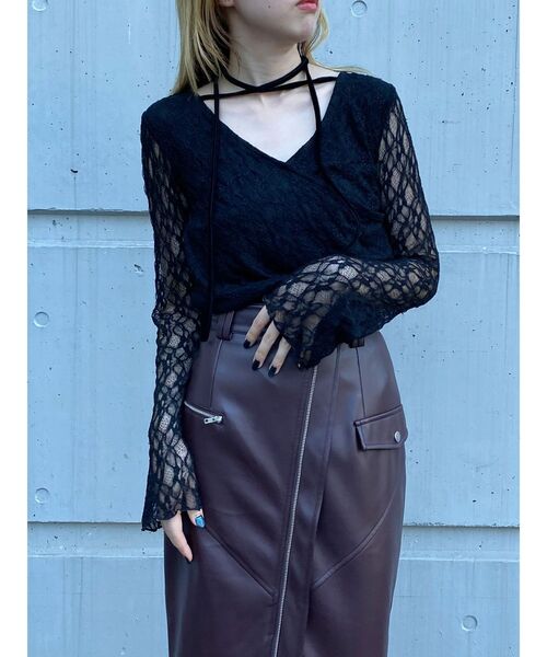 MURUA（ムルーア）の「カシュクールレーストップス（Tシャツ/カットソー・レディース・ブラウン/アイボリー/ブラック・FREE）」の4枚目の写真
