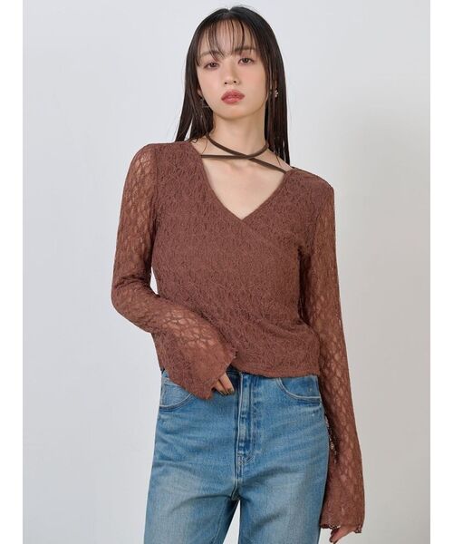 MURUA（ムルーア）の「カシュクールレーストップス（Tシャツ/カットソー・レディース・ブラウン/アイボリー/ブラック・FREE）」の5枚目の写真