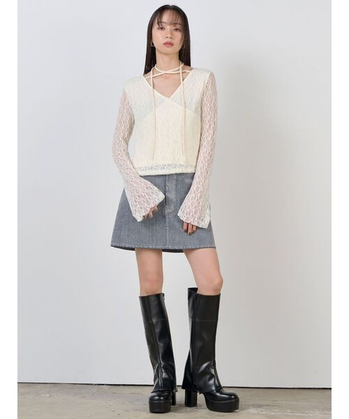 MURUA（ムルーア）の「カシュクールレーストップス（Tシャツ/カットソー・レディース・ブラウン/アイボリー/ブラック・FREE）」の4枚目の写真