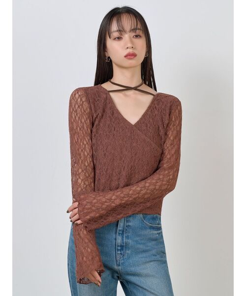 MURUA（ムルーア）の「カシュクールレーストップス（Tシャツ/カットソー・レディース・ブラウン/アイボリー/ブラック・FREE）」の6枚目の写真