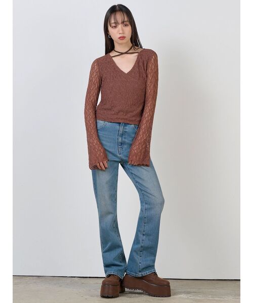 MURUA（ムルーア）の「カシュクールレーストップス（Tシャツ/カットソー・レディース・ブラウン/アイボリー/ブラック・FREE）」の7枚目の写真