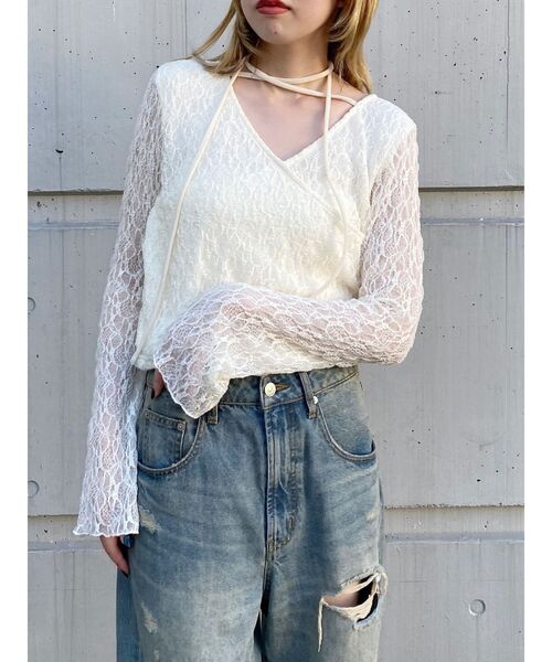 MURUA（ムルーア）の「カシュクールレーストップス（Tシャツ/カットソー・レディース・ブラウン/アイボリー/ブラック・FREE）」の13枚目の写真