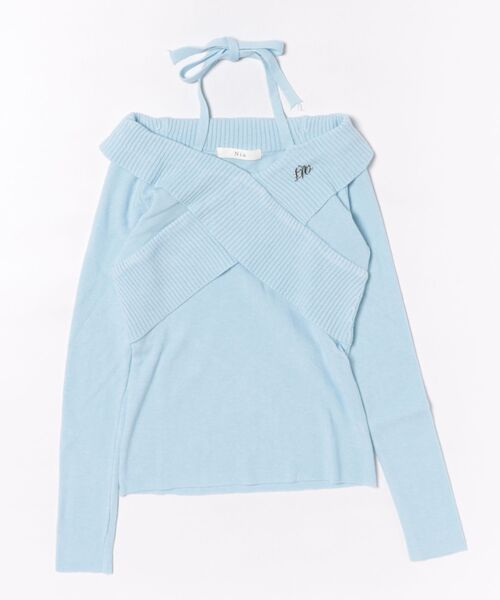 Nia（ニア）の「Nia(ニア)/オフショルダー　ホルターネックスリムニット（ニット/セーター・レディース・ブルー/グレー/アイボリー・FREE）」の7枚目の写真