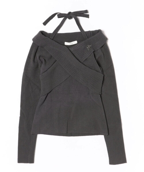 Nia（ニア）の「Nia(ニア)/オフショルダー　ホルターネックスリムニット（ニット/セーター・レディース・ブルー/グレー/アイボリー・FREE）」の6枚目の写真