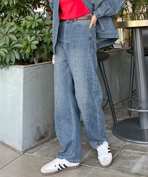 【綿100%】ハイウエストデニムカーブパンツ