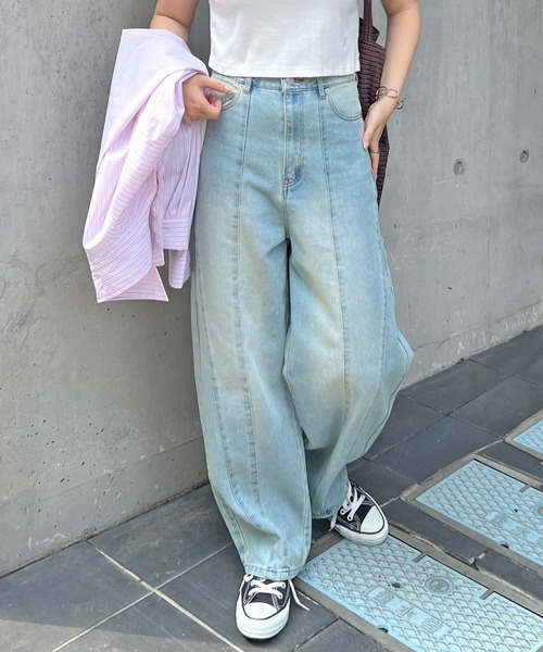 ABYS(アビス)の「【綿100%】ハイウエストデニムカーブパンツ(デニムパンツ・レディース・ブラック/ライトブルー/ブルー・SMALL/MEDIUM)」の2枚目の写真