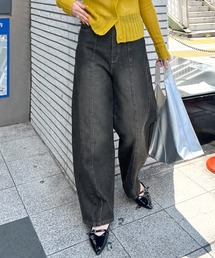 【綿100%】ハイウエストデニムカーブパンツ