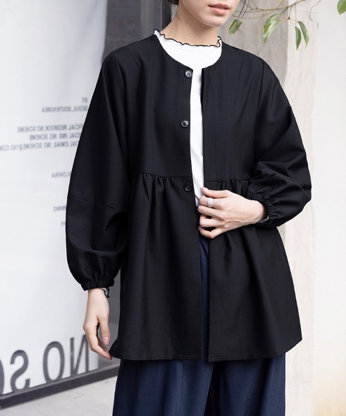 ReRe(リリ)の「7分袖ペプラムシルエットブラウス(シャツ/ブラウス・レディース・グレイッシュベージュ/ブラック/グレー/ネイビー/ベージュ・MEDIUM/LARGE)」の1枚目の写真