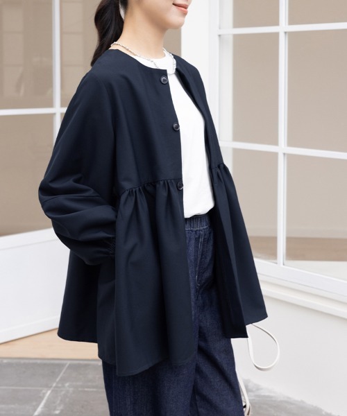 ReRe(リリ)の「7分袖ペプラムシルエットブラウス(シャツ/ブラウス・レディース・グレイッシュベージュ/ブラック/グレー/ネイビー/ベージュ・MEDIUM/LARGE)」の10枚目の写真