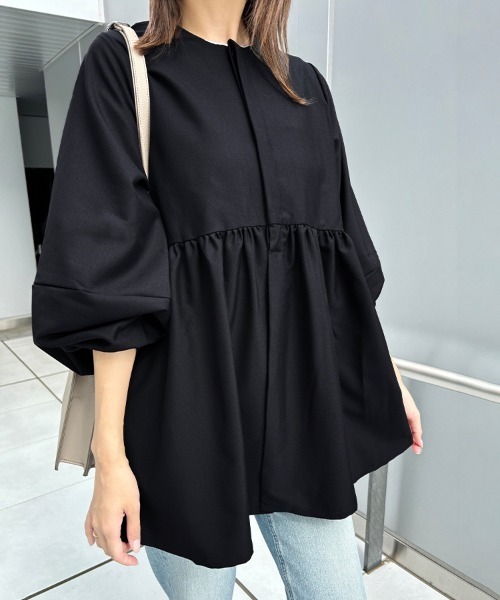 ReRe(リリ)の「7分袖ペプラムシルエットブラウス(シャツ/ブラウス・レディース・グレイッシュベージュ/ブラック/グレー/ネイビー/ベージュ・MEDIUM/LARGE)」の16枚目の写真