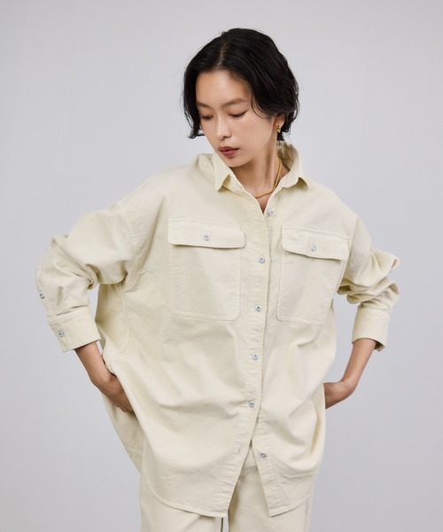 Healthy denim(ヘルシーデニム)の「【Healthy denim(ヘルシーデニム)】一部別注Almondコーデュロイビッグシャツ/イージーケア(シャツ/ブラウス・レディース・グレー/オフホワイト/ダークブラウン・M/S)」の1枚目の写真