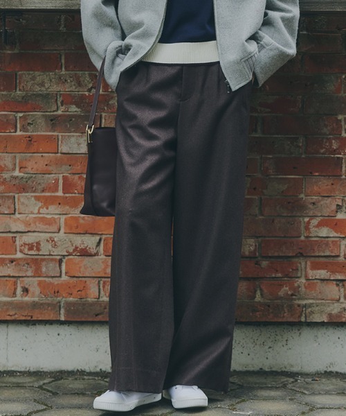 human woman（ヒューマンウーマン）の「◆【5サイズ展開/ウォッシャブル】ライトフラノウォッシャブルセミワイドパンツ（その他パンツ・レディース・ネイビー/ブラウン/グレー・SMALL/MEDIUM/LARGE/X-LARGE/X-SMALL）」の3枚目の写真