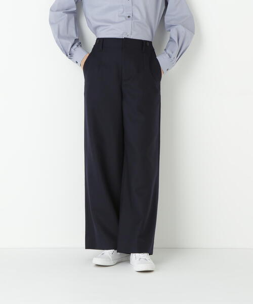 human woman（ヒューマンウーマン）の「◆【5サイズ展開/ウォッシャブル】ライトフラノウォッシャブルセミワイドパンツ（その他パンツ・レディース・ネイビー/ブラウン/グレー・SMALL/MEDIUM/LARGE/X-LARGE/X-SMALL）」の5枚目の写真