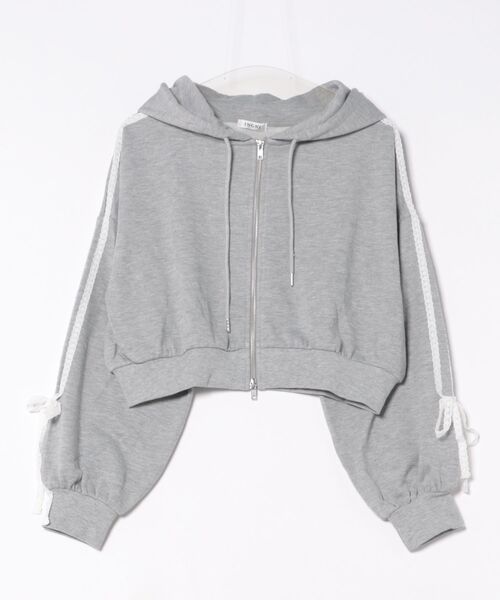 INGNI（イング）の「【WEB限定】袖レースリボンショートスウェットジップパーカー(セットアップ対応)（カーディガン/ボレロ・レディース・ホワイト×ブラック/ブラック×ホワイト/グレー×ホワイト・M）」の15枚目の写真