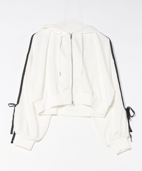 INGNI（イング）の「【WEB限定】袖レースリボンショートスウェットジップパーカー(セットアップ対応)（カーディガン/ボレロ・レディース・ホワイト×ブラック/ブラック×ホワイト/グレー×ホワイト・M）」の10枚目の写真