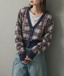 モヘアチェッククロップドカーディガン
