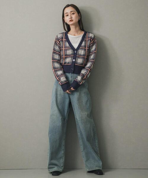 セール】モヘアチェッククロップドカーディガン（カーディガン