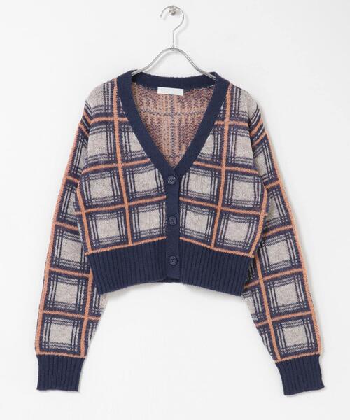 セール】モヘアチェッククロップドカーディガン（カーディガン