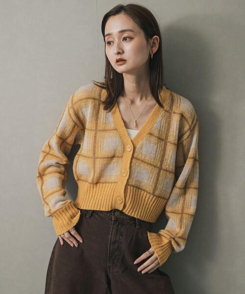 セール】モヘアチェッククロップドカーディガン（カーディガン/ボレロ