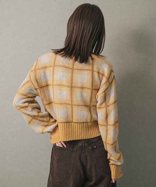 セール】モヘアチェッククロップドカーディガン（カーディガン