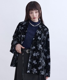 robe de chambre テーラードジャケット　ブラック　花 robe de chambre テーラードジャケット ブラック 花